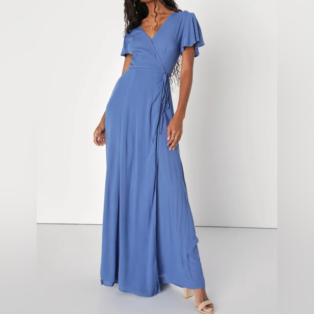 Lulus Heart of Marigold Denim Blue Wrap Maxi Dress